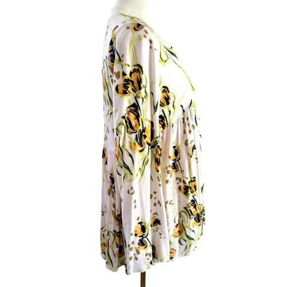 Free People XS Bella Porcelain Tunic Top White & Yellow Floral Boho Baby Doll - Picture 5 of 10